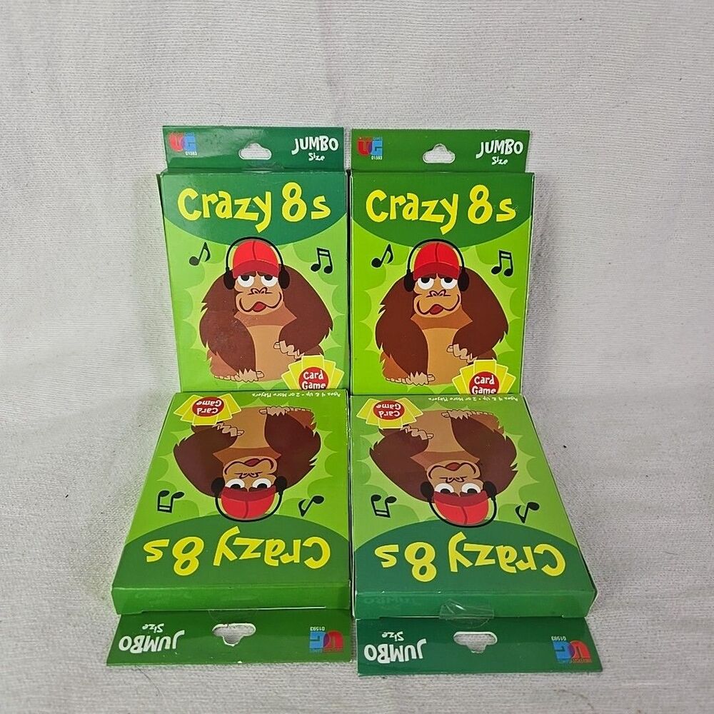 Crazy 8's Jumbo Size Card Game - Time to Get Crazy! - Fun For Kids Lot Of 4
